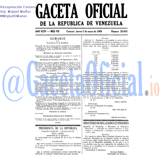 Gaceta Oficial 28024 del 5 Mayo 1966