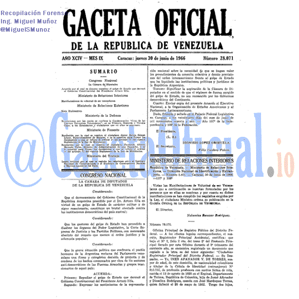 Gaceta Oficial 28071 del 30 Junio 1966