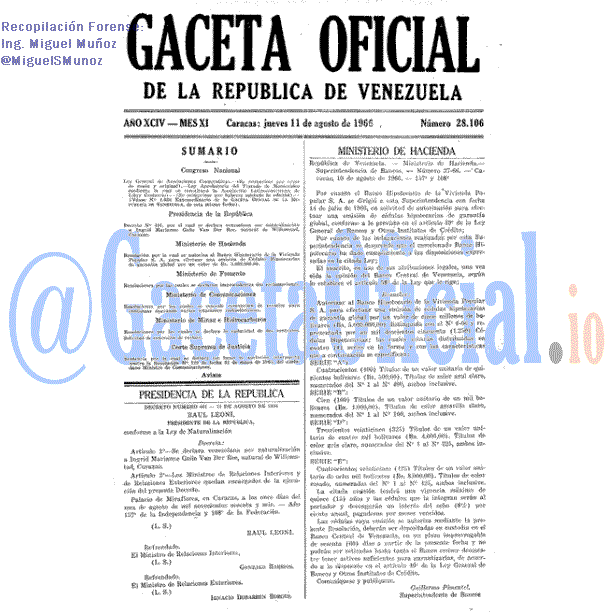 Gaceta Oficial 28106 del 11 Agosto 1966