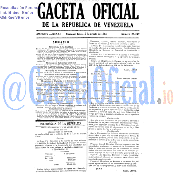 Gaceta Oficial 28109 del 15 Agosto 1966