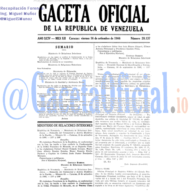 Gaceta Oficial 28137 del 16 Septiembre 1966