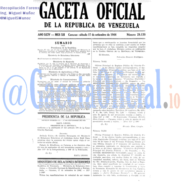 Gaceta Oficial 28138 del 17 Septiembre 1966