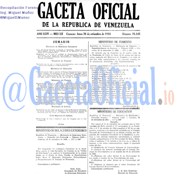 Gaceta Oficial 28145 del 26 Septiembre 1966