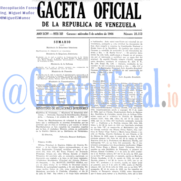 Gaceta Oficial 28153 del 5 Octubre 1966