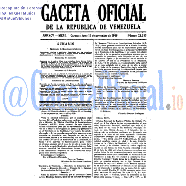 Gaceta Oficial 28185 del 14 Noviembre 1966