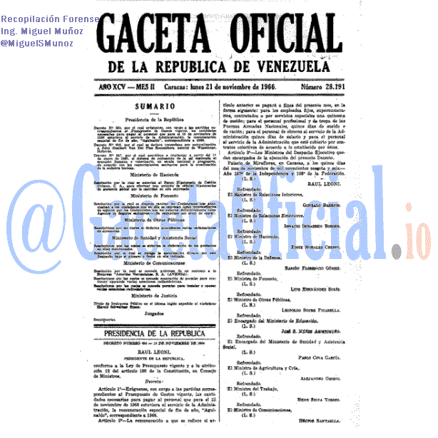 Gaceta Oficial 28191 del 21 Noviembre 1966