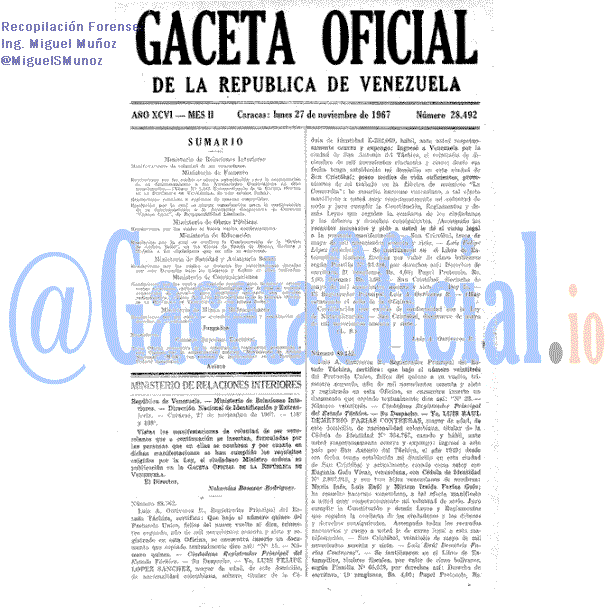 Gaceta Oficial 28492 del 27 Noviembre 1967