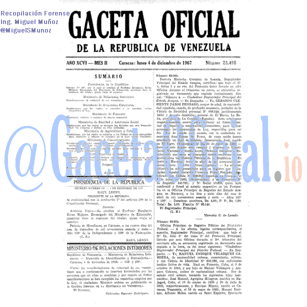 Gaceta Oficial 28498 del 4 Diciembre 1967