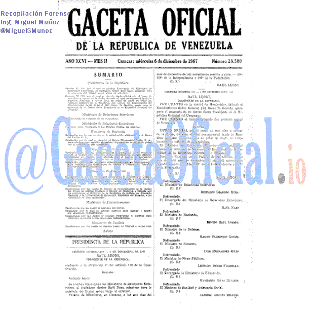 Gaceta Oficial 28500 del 6 Diciembre 1967