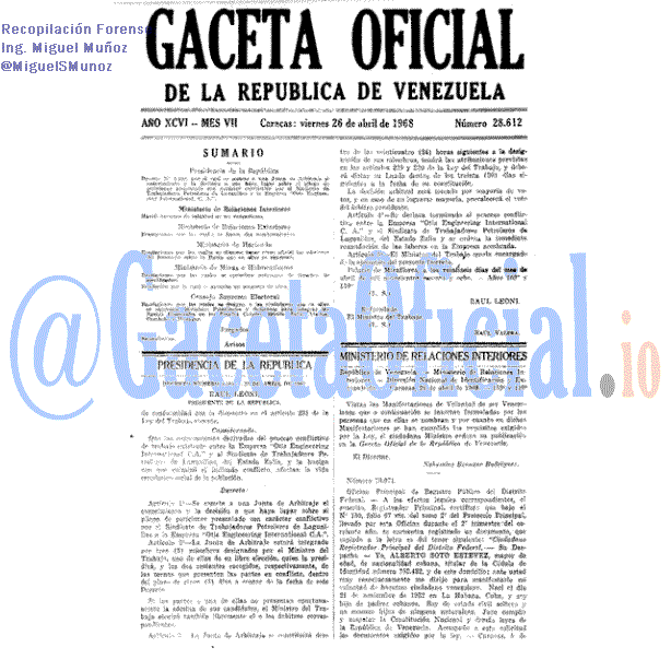 Gaceta Oficial 28612 del 26 Abril 1968