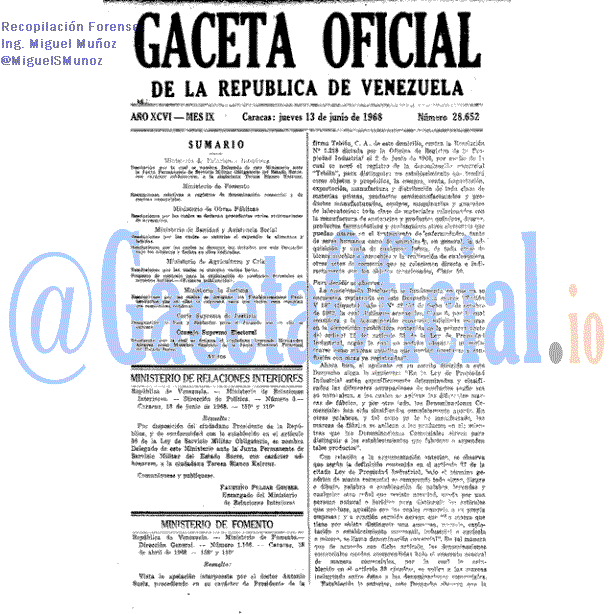 Gaceta Oficial 28652 del 13 Junio 1968