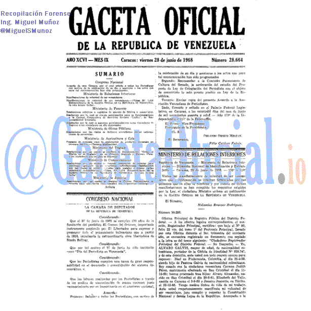 Gaceta Oficial 28664 del 28 Junio 1968