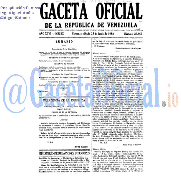 Gaceta Oficial 28665 del 29 Junio 1968