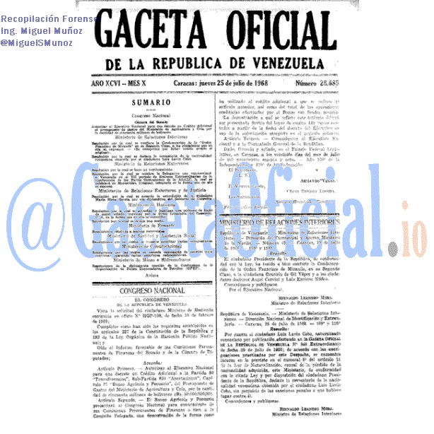 Gaceta Oficial 28685 del 25 Julio 1968