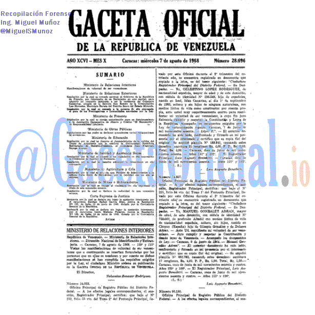 Gaceta Oficial 28696 del 7 Agosto 1968