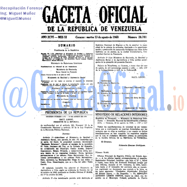 Gaceta Oficial 28701 del 13 Agosto 1968