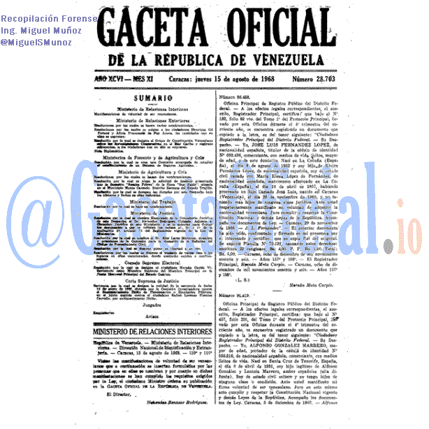 Gaceta Oficial 28703 del 15 Agosto 1968