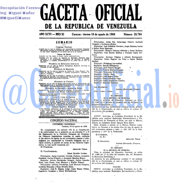 Gaceta Oficial 28704 del 16 Agosto 1968