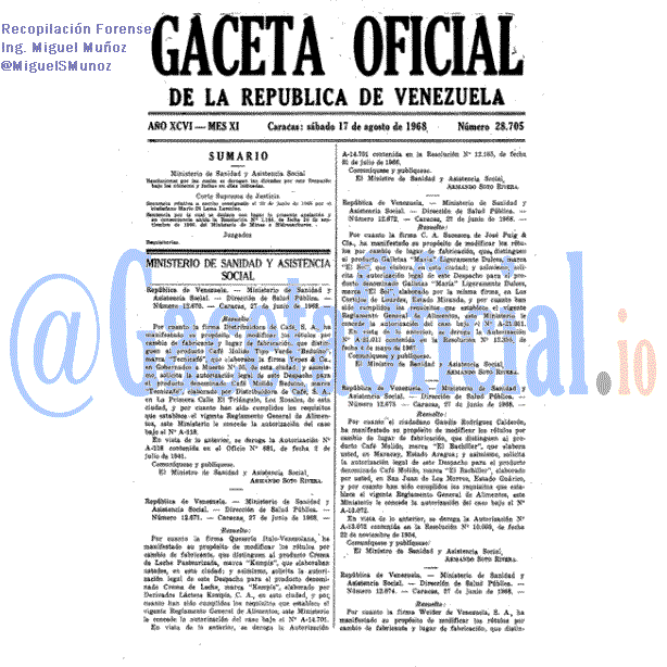 Gaceta Oficial 28705 del 17 Agosto 1968