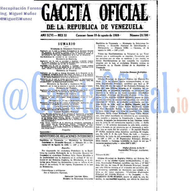 Gaceta Oficial 28706 del 19 Agosto 1968