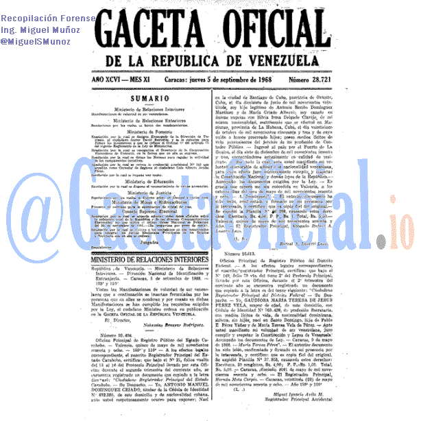 Gaceta Oficial 28721 del 5 Septiembre 1968