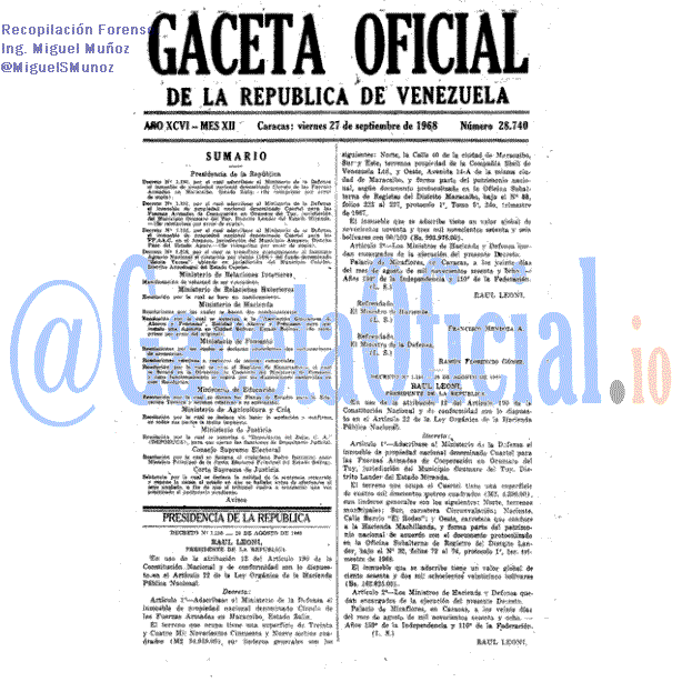 Gaceta Oficial 28740 del 27 Septiembre 1968