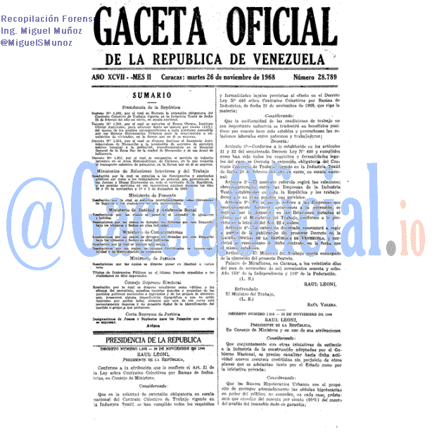 Gaceta Oficial 28789 del 26 Noviembre 1968