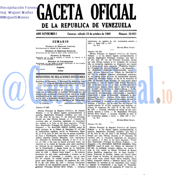 Gaceta Oficial 29051 del 18 Octubre 1969