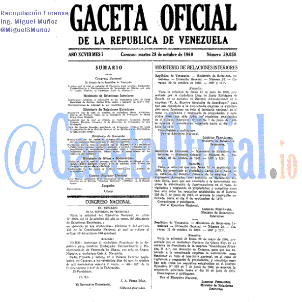 Gaceta Oficial 29058 del 28 Octubre 1969