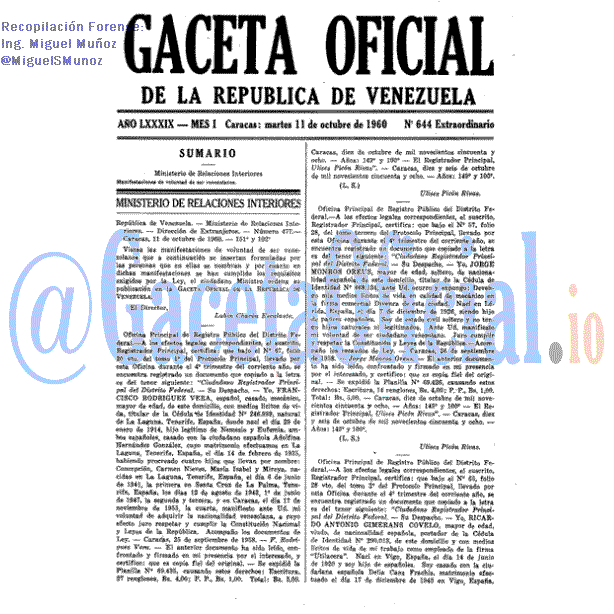 Gaceta Oficial 644 del 11 Octubre 1960