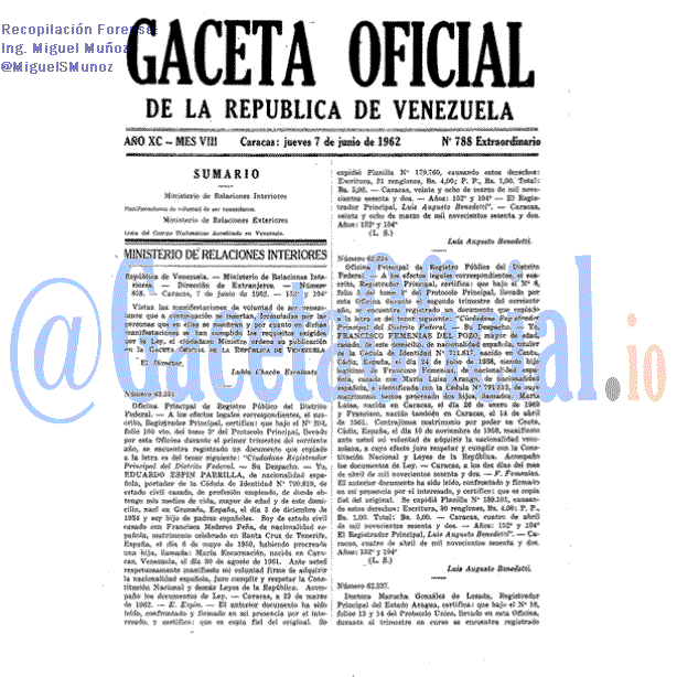 Gaceta Oficial 788 del 7 Junio 1962