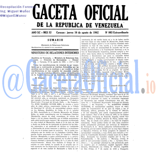 Gaceta Oficial 803 del 16 Agosto 1962