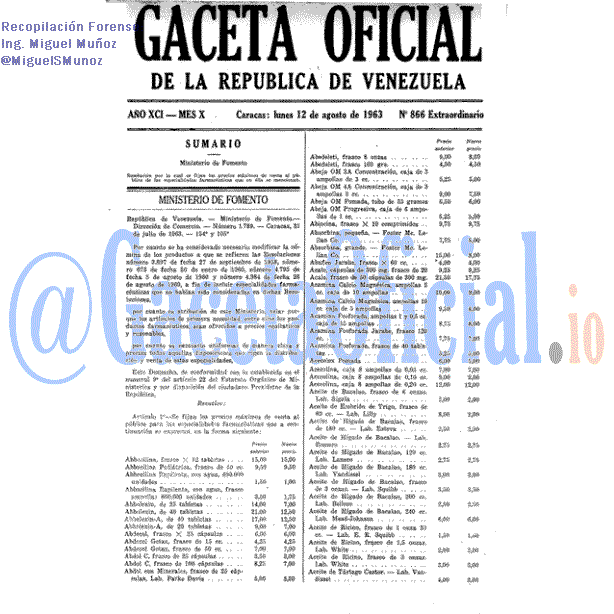 Gaceta Oficial 866 del 12 Agosto 1963