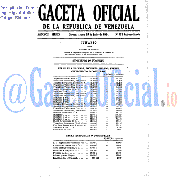 Gaceta Oficial 912 del 15 Junio 1964