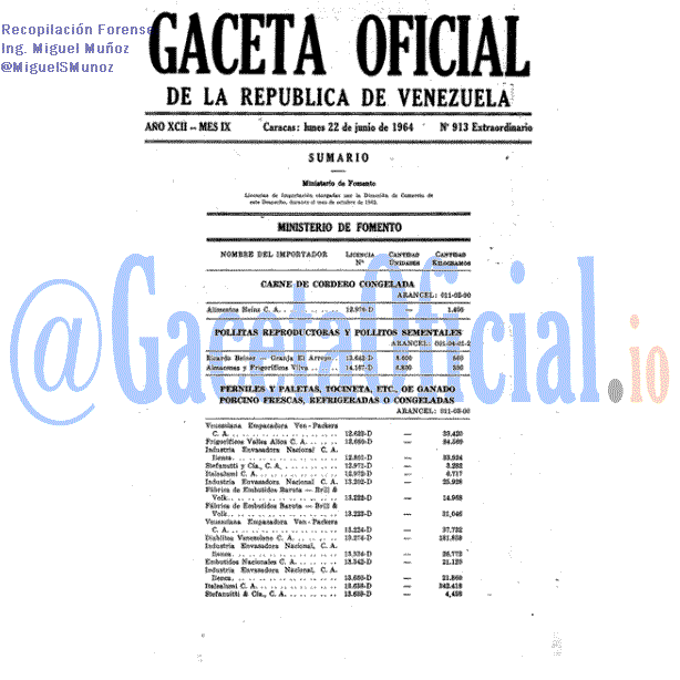 Gaceta Oficial 913 del 22 Junio 1964