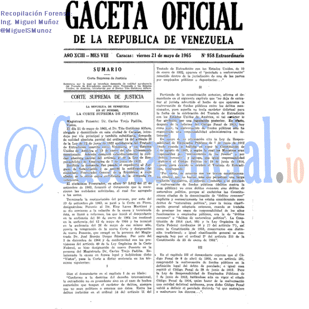 Gaceta Oficial 958 del 21 Mayo 1965
