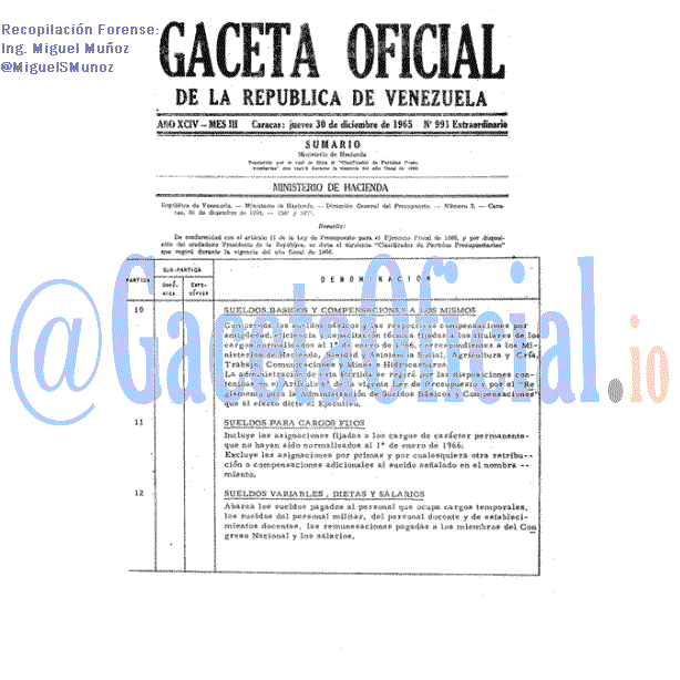 Gaceta Oficial 991 del 30 Diciembre 1965