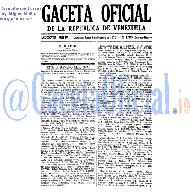 Gaceta Oficial 1375 del 2 Febrero 1970