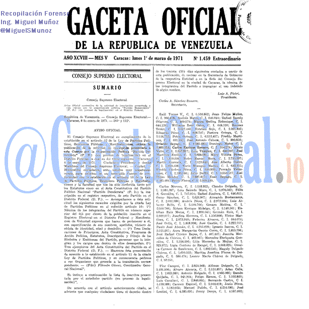 Gaceta Oficial 1459 del 1 Marzo 1971