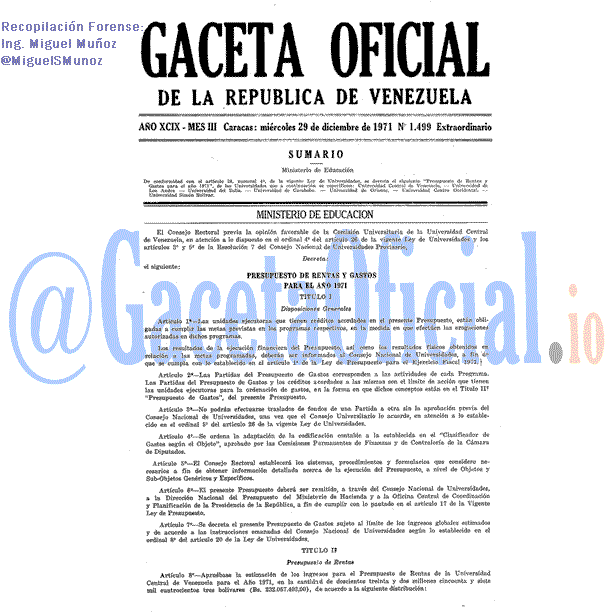 Gaceta Oficial 1499 del 29 Diciembre 1971