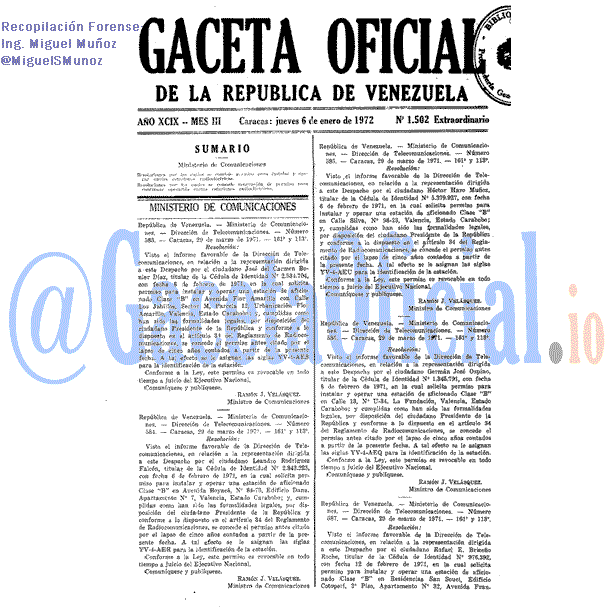 Gaceta Oficial 1502 del 6 Enero 1972