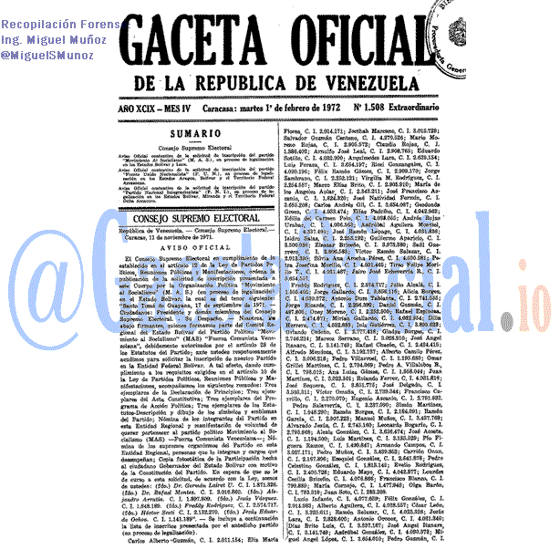 Gaceta Oficial 1508 del 1 Febrero 1972