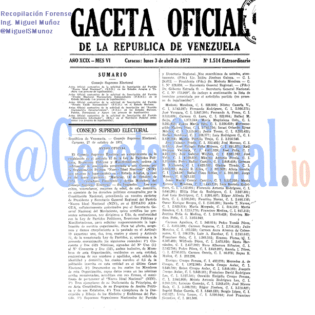 Gaceta Oficial 1514 del 3 Abril 1972