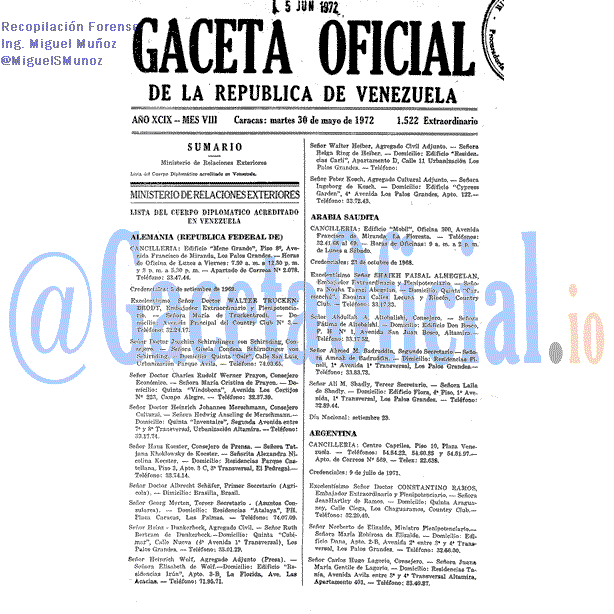Gaceta Oficial 1522 del 30 Mayo 1972