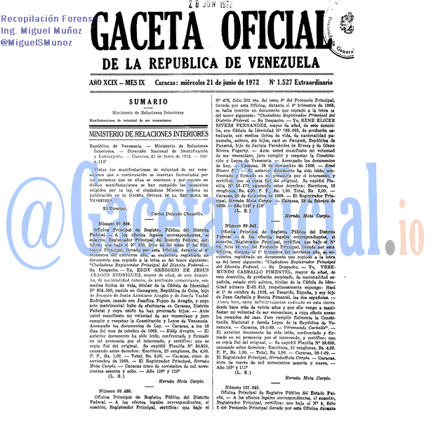 Gaceta Oficial 1527 del 21 Junio 1972