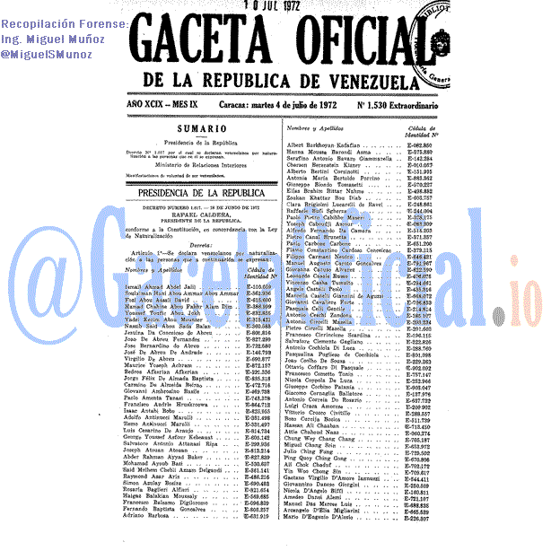 Gaceta Oficial 1530 del 4 Julio 1972