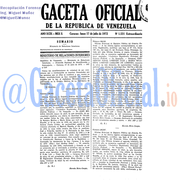 Gaceta Oficial 1531 del 17 Julio 1972