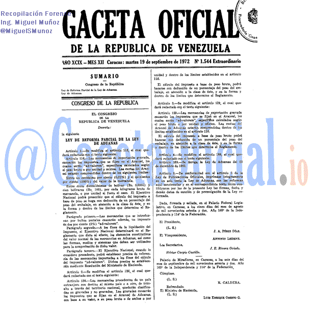 Gaceta Oficial 1544 del 19 Septiembre 1972