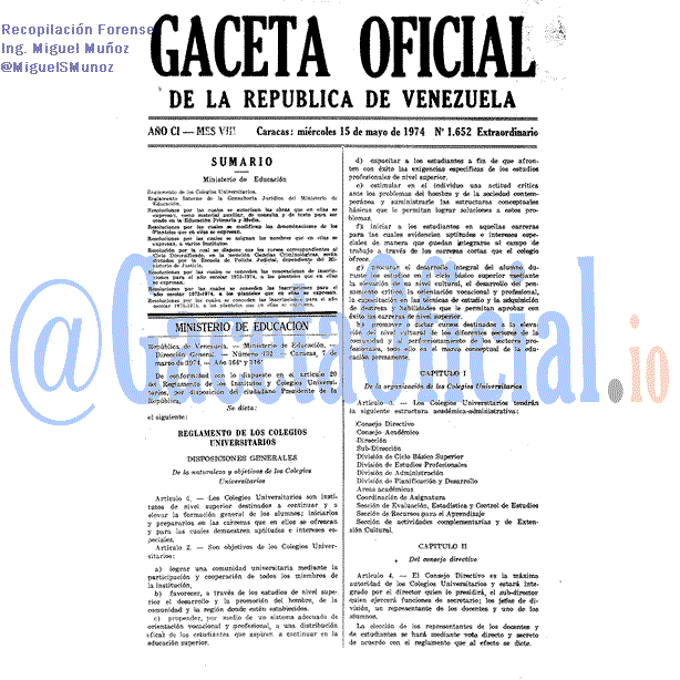 Gaceta Oficial 1652 del 15 Mayo 1974