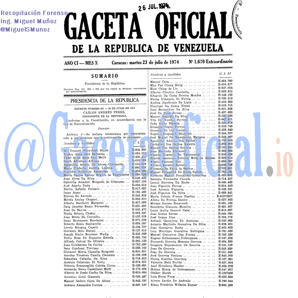 Gaceta Oficial 1670 del 23 Julio 1974